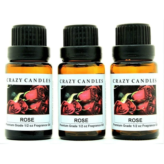 Crazy Candles Rose 3 Bottles 1/2 FL Oz Each (15ml) Premium Grade Scented Fragrance Oil Made in USA