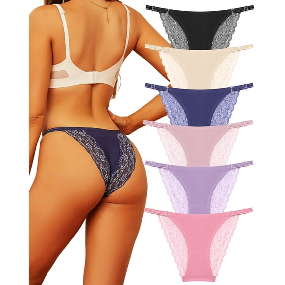 IF YOU Seamless Underwear For Women No Show Stretch Adjustable Bikini Panties Silky Lace Invisible Hipster Cheeky 6 Pack