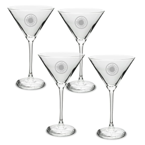 Sunflower Deep Etched Martini Glass Set of 4