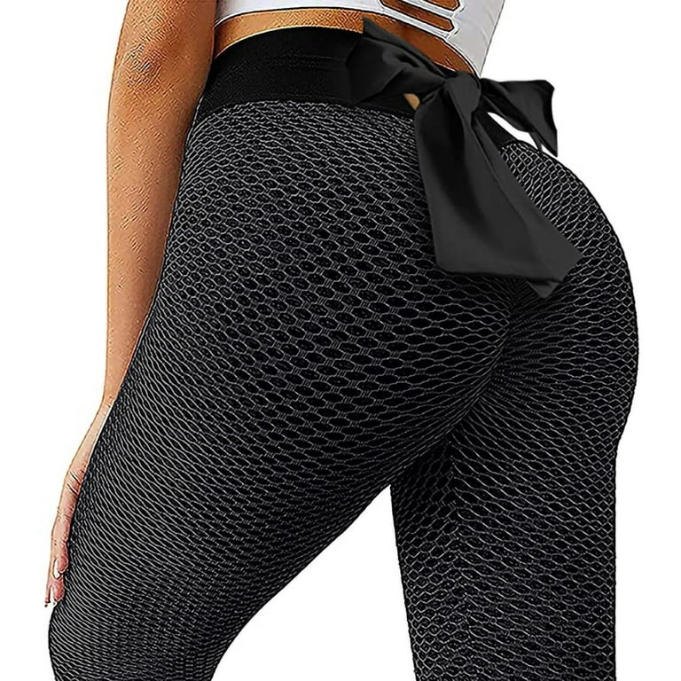 Abcnature Women's High Waist Yoga Pants Tummy Control Slimming Booty  Leggings Workout Running Butt Lift Tights with Bow Black XL 