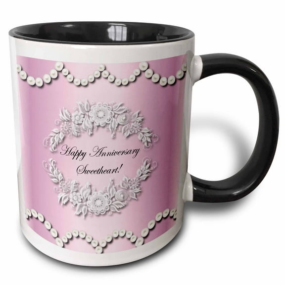 3drose, Happy Anniversary Swwetheart, 15oz Two-tone Black Mug
