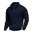 thumbnail image 7 of Mens Quarter Zip Pullover Casual Waffle Sweaters Long Sleeve Standing Collar Top with Pocket, 7 of 7