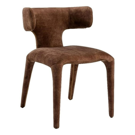 Cid Eve 21 Inch Dining Chair- Curved Wingback- Brown Textured Polyester