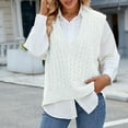 thumbnail image 6 of Amidoa White Sweaters for Women Cable Knit Sleeveless V-Neck Lightweight Loose Sweater Vests Cardigans for Women S, 6 of 7