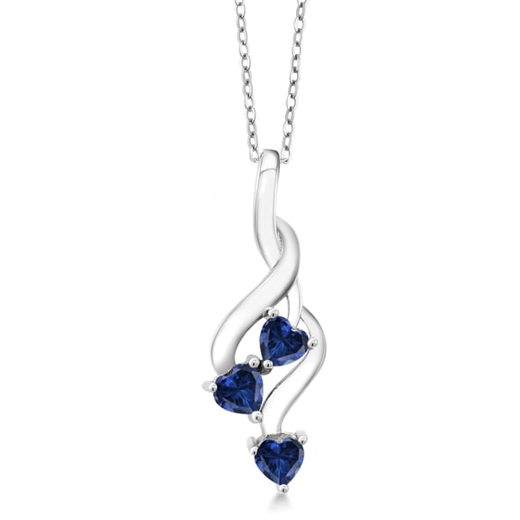 Gem Stone King 925 Sterling Silver Blue Created Sapphire Pendant Necklace for Women (1.50 Cttw, Gemstone September Birthstone, Heart Shape 4MM, with 18 inch Silver Chain)