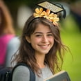 thumbnail image 4 of Diadema de graduación para mujer | Tocado floral PhD con mini gorra, purpurina, flores falsas | Tela de 7.2in | Accesorio de ceremonia lindo y cómodo | Accesorios fotográficos para la universidad,, 4 of 6