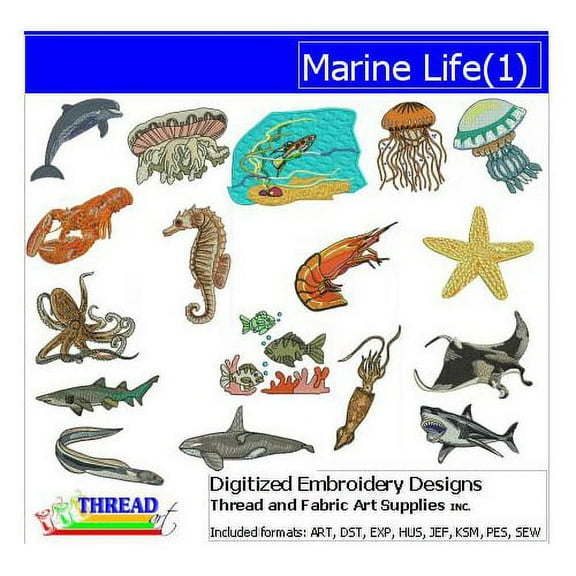 Marine Life(1) Embroidery Designs - All Popular Formats Included - Loaded on USB Stick
