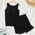 thumbnail image 2 of WZXFASHION Ensemble de Pyjama d'Été Décontracté pour Femmes avec Bretelles, Coussin de Poitrine, Haut à Manches Courtes et Shorts, Noir TG, 2 of 7