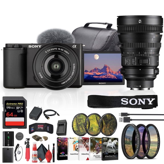 Sony ZV-E10 Mirrorless Camera with 16-50mm II Lens and E 10-18mm Lens   Accessory Kit (International Model)