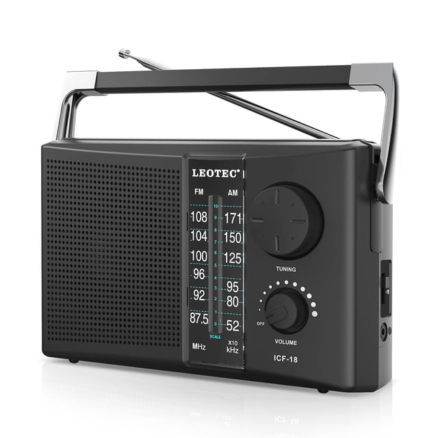 Radio AM FM portátil LEOTEC con mejor recepción negra