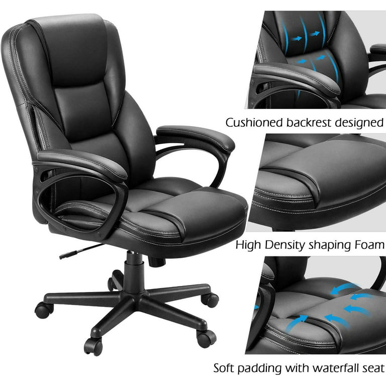 REFICCER Leather Executive Office Chairs with Wheels, Ergonomic Lumbar  Support Office Chair, 90-120° Rocking High Back Home Desk Chair with Flip  up
