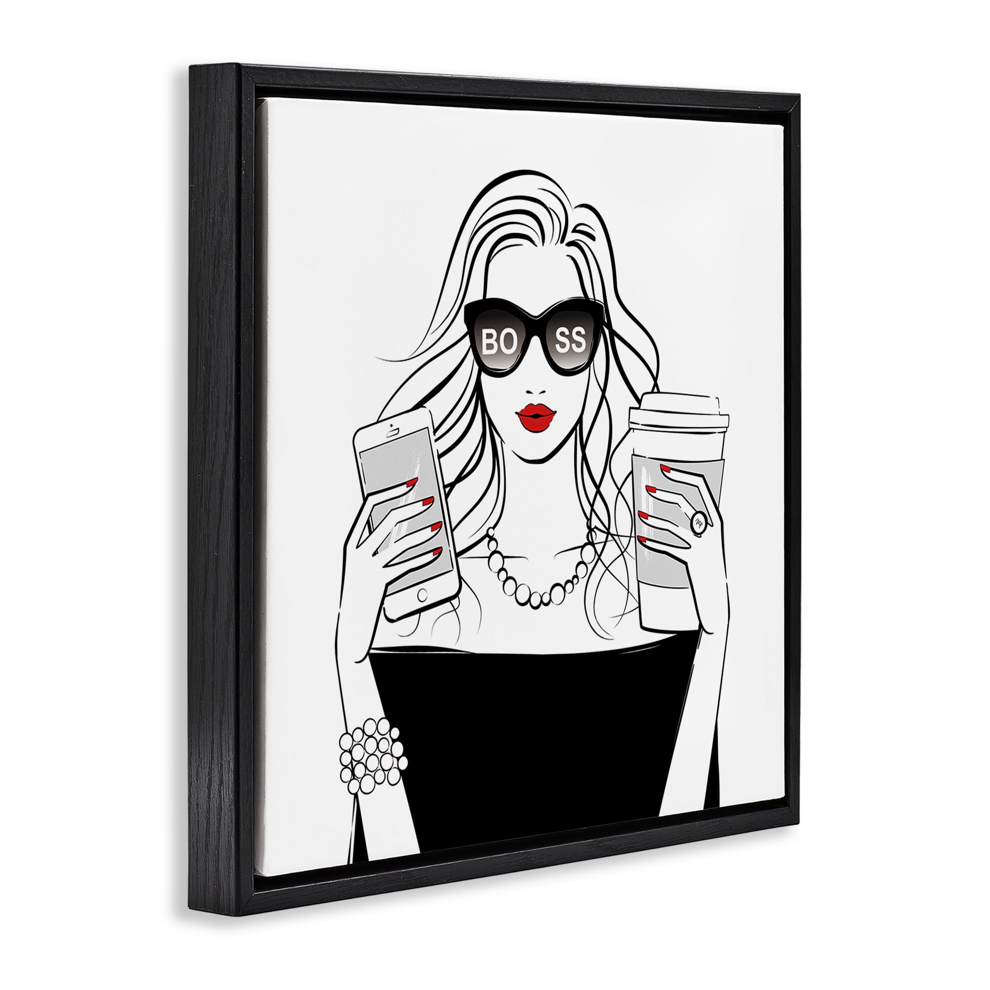 Stupell Industries Chic Boss Morning Coffee Moment Black Framed Floater Canvas Wall Art, design by Martina Pavlova