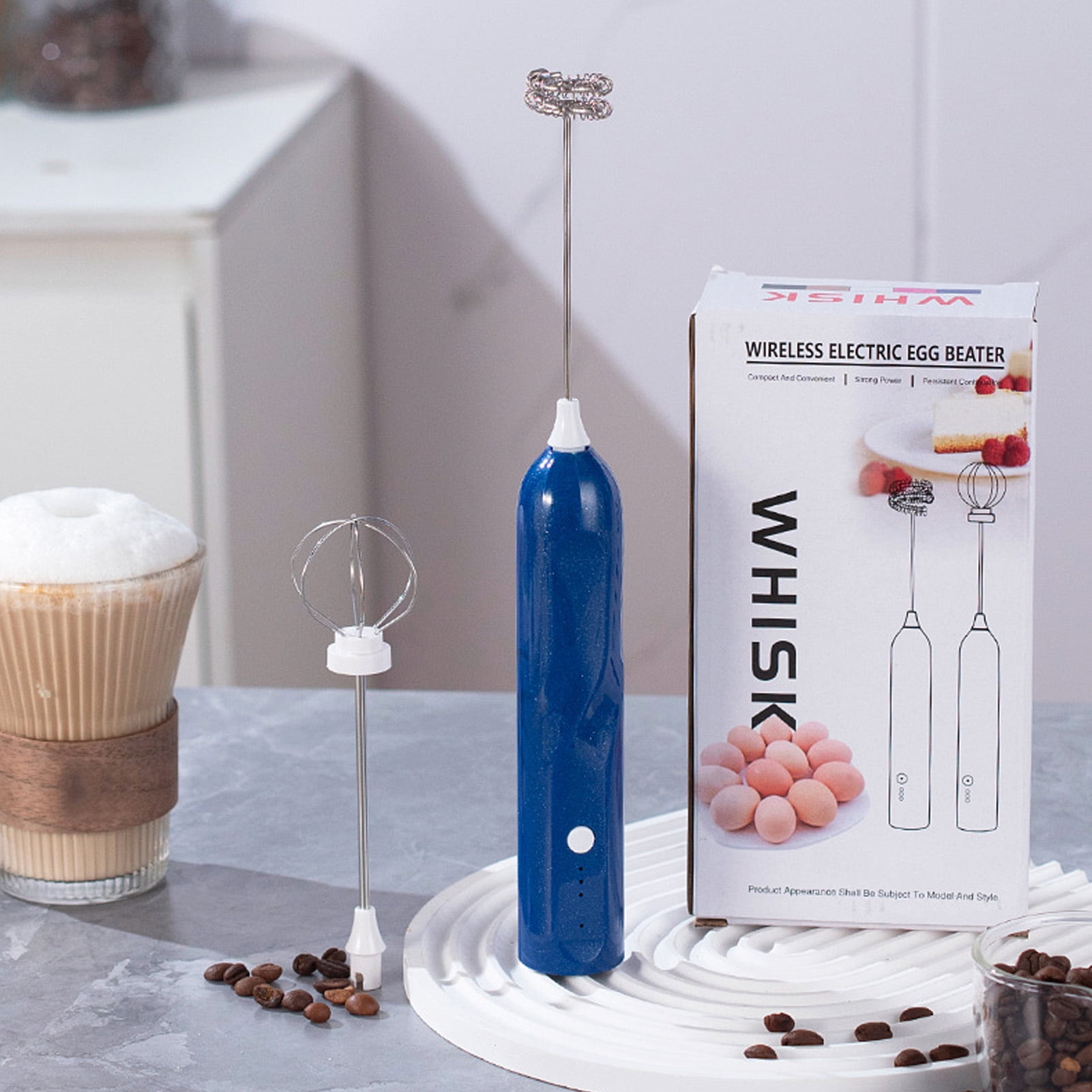Rechargeable Milk Frother Wand - 5 Heads, 2 Speeds For Coffee, Latte, Hot Chocolate & Eggs