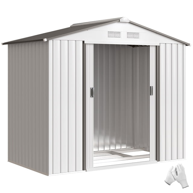 7' x 4' Garden Storage Shed w/ Foundation Kit and Double Doors Silver