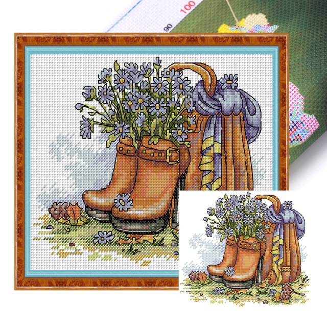 Kit Punto Cruz Con Margaritas Estampadas Hilo Algodón Ecológico Bordado Parcial 14CT 21x18cm