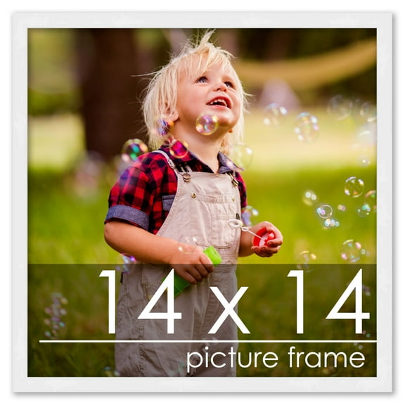 14x14 White Wood Picture Square Frame - UV Acrylic, Foam Board Backing, Hanging Hardware