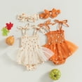 thumbnail image 3 of JYYYBF Newborn Infant Baby Girl Outfits Pumpkin Print Mesh Patchwork Summer Romper Dress Headband Cute Halloween Clothes, 3 of 6