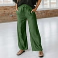 thumbnail image 4 of ZQUUVOU Womens Wide-Leg Pants Solid Color Drawstring Long Trousers Pockets（Olive Green,2XL）, 4 of 9