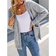 thumbnail image 5 of Women'S Long Sleeve V-Neck Contrast Color Button Knitted Sweater Fall Winter Pocket Cardigan Jacket Dark Gray L, 5 of 9