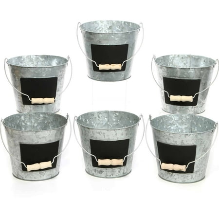 Elegant Expressions by Hosley Galvanized Metal Pails With Chalkboard, Set of 6