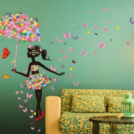 - Huppin's York's Street Colorful Cartoon Wall Stickers Serie Butterflies Flowers Fairy Mural Decals Living Room Kids' Children's Bedroom Decoration