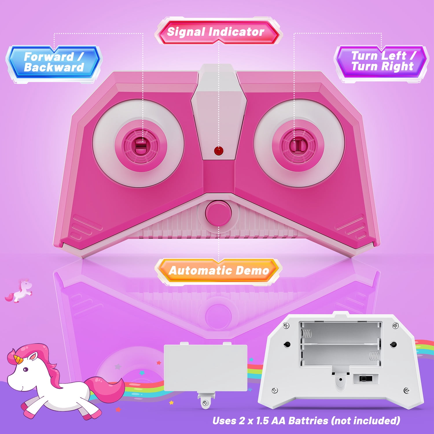 UQN Unicorn Toys for Girls Age 3-6, Remote Control Stunt Cars Toys for Girls, RC Cars for Kids with LED Light, Birthday Gift Toys for Girls Toddlers 3 4 5 6