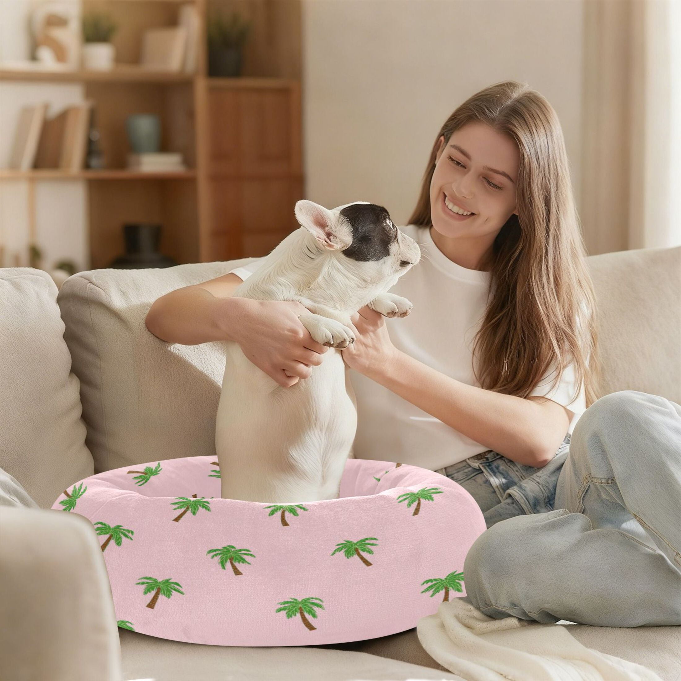 Iauyy Pet Couch Donut Cat Bed for Indoor Cats/Small Dogs Washable & Machine with Non-slip Bottom Calming Cat Furniture, Flat Illustration (M)