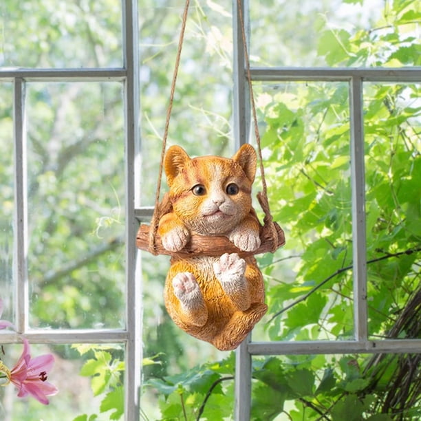 Bonita estatua colgante de gato columpio, figurita de jardín, adorno colgante, escultura decorativa de Animal para Patio, decoración de oficina, Naranja DYNWAVEMX Escultura de gato al aire libre