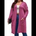 thumbnail image 3 of Cárdigan de Punto Ligero y Suave para Mujer, de Talla Grande, con Mangas Largas, Abierto Al Frente y Bolsillos. Rosa Roja XXXL, 3 of 7