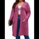 thumbnail image 3 of Cárdigan de Punto Ligero y Suave para Mujer, de Talla Grande, con Mangas Largas, Abierto Al Frente y Bolsillos. Rosa Roja XXL, 3 of 7