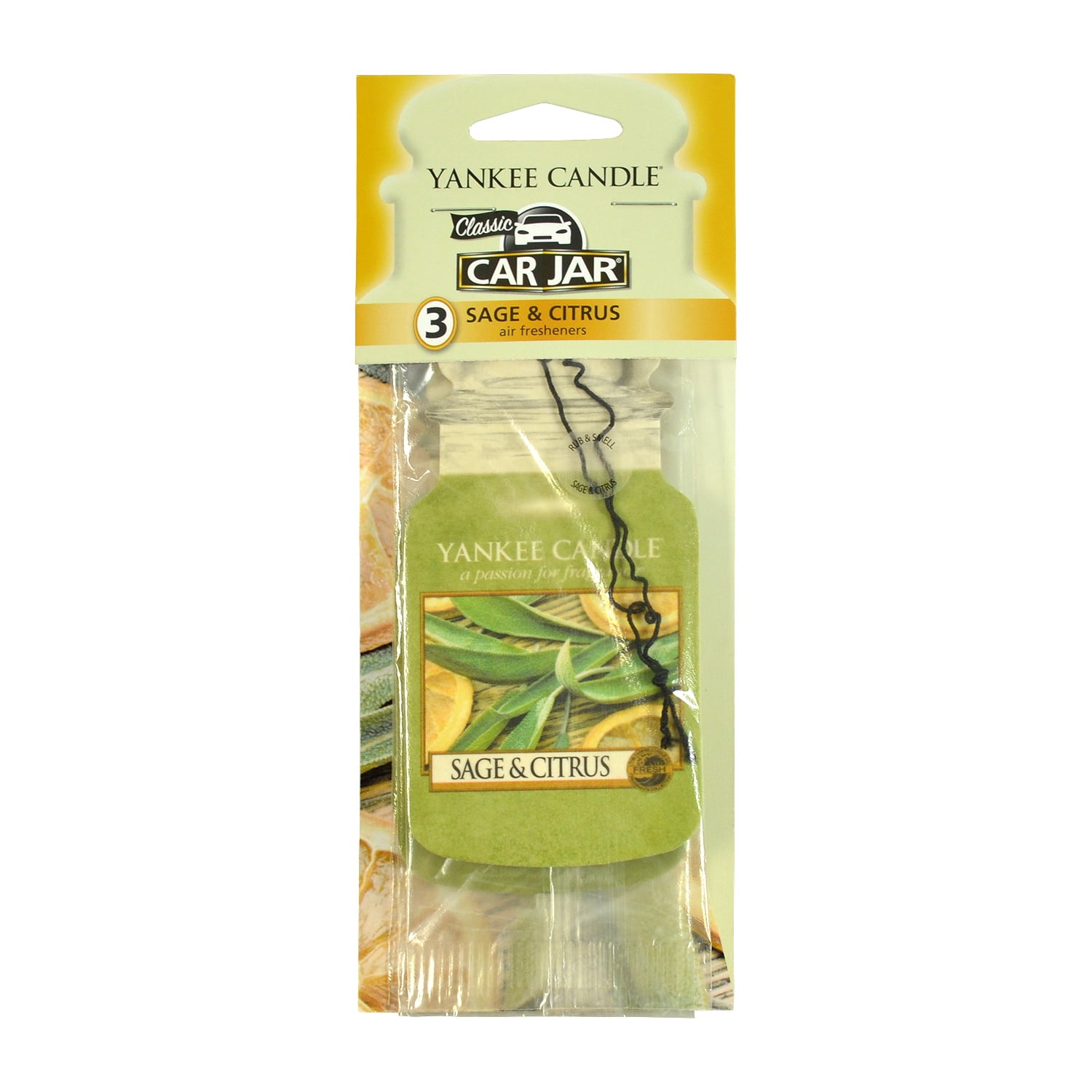Yankee Candle Paper Car Jar Hanging Air Freshener Sage & Citrus Scent -3 Pack