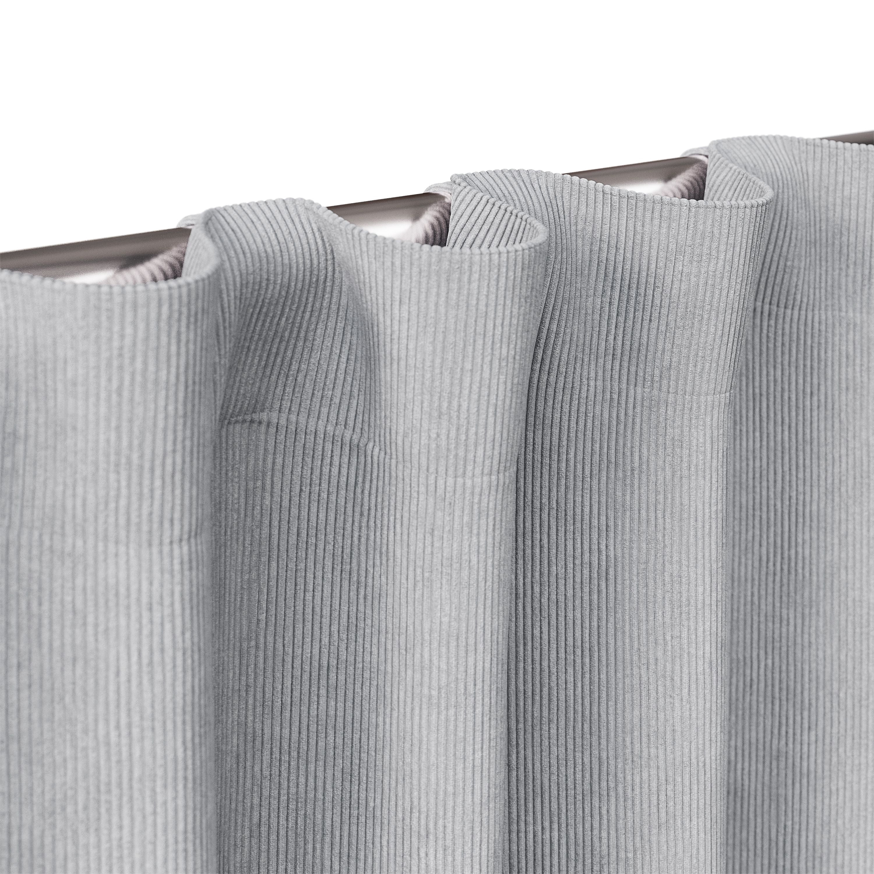 Mainstays Kids Soft Silver Solid Ribbed Corduroy Blackout Rod Pocket with Back Tabs Single Curtain Panel, Set of 1, 38" W x 63" L