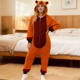 thumbnail image 2 of Christmas Pajamas Christmas Family Matching Adult Romper Long Sleeve Hooded Full Length Pants Animal Print Fleece Soft Sleepwear For Parents Brown M, 2 of 6