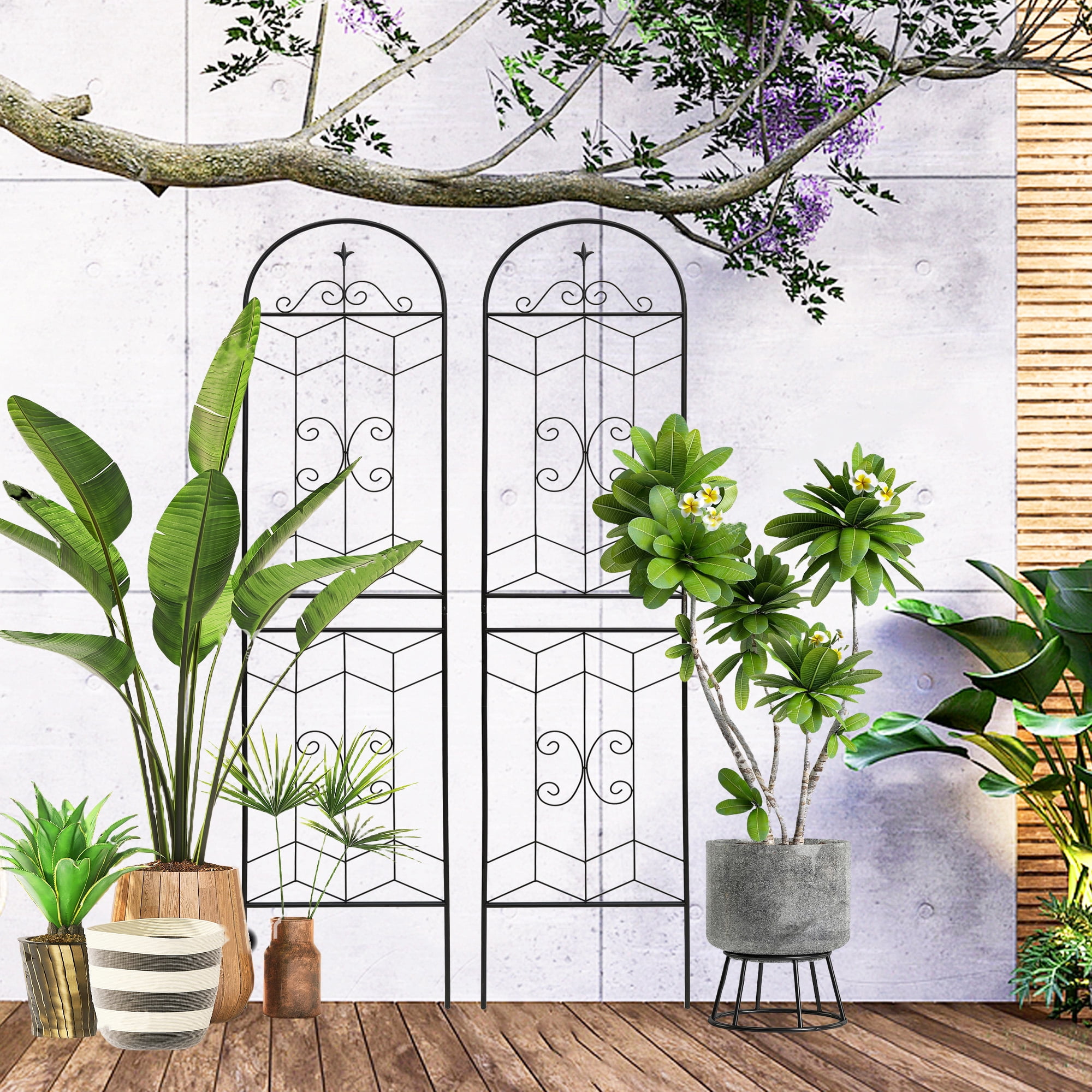 Olurrisa 4 Pack Black Metal Garden Trellis 86.7"H Tall Outdoor - Rustproof Iron Plant Support for Roses, Cucumbers, Grapes & Climbing Vegetables