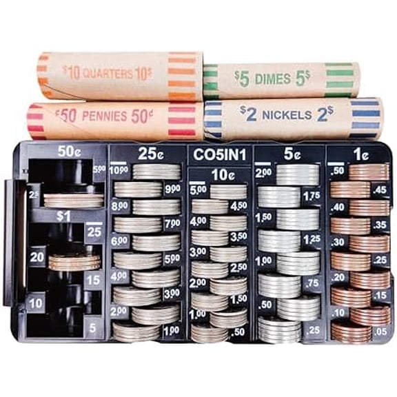 Mini Coin Sorting Tray with Lid, 2pcs Change Counter for All Coins, Accurate & Easy to Wrap, Change Sorter Machine Coin Organizer Coin Holder for Bank Teller at Bank, Business, Home & Office