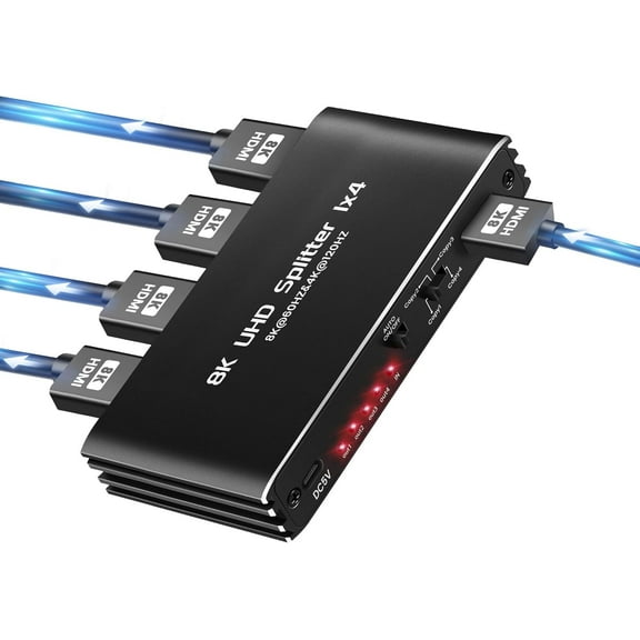AUBEAMTO HDMI 2.1 Splitter 8K@60Hz, HDMI Splitter 1 in 4 Out 4K@120Hz, HDMI Splitter for Dual Monitors (Only Copy/Mirror Input Screen), HDMI Splitter for Gaming Support 48Gbps, HDCP 2.3, RGB 4:4:4