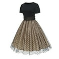 thumbnail image 3 of SWSMCLT Women's Vintage Dresses Short Sleeve Fall Party Mesh 1950s 50s 60s Polka Dot Printed Summer A Line Date Night Black Large, 3 of 4