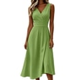 thumbnail image 2 of YuXingFu Cotton Dresses for Women Plus Size Maxi V-Neck Plus Size Womens Dress Sleeveless Flowy Long Casual Summer Green L, 2 of 7