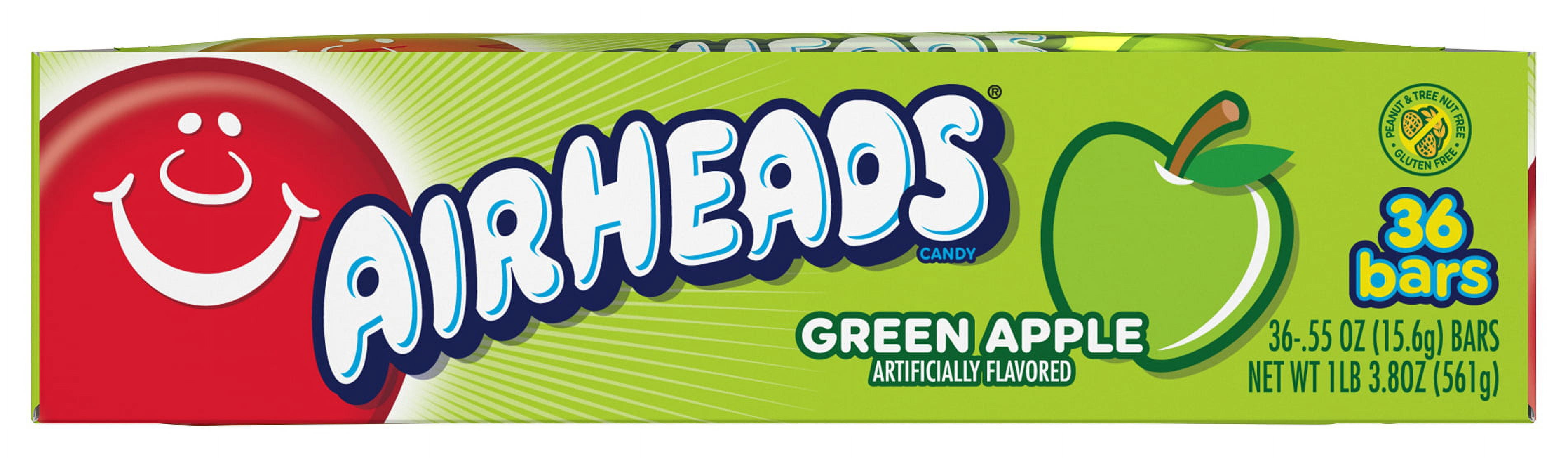 Airheads Candy Individually Wrapped Bars, Green Apple, 36 Count