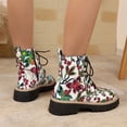 thumbnail image 5 of Willtoo Women's Flowers Flat Ankle Boots Side Zipped Lace-Up Cowgirl Shoes Western Platform Winter Fall Combat Boots White, 5 of 6