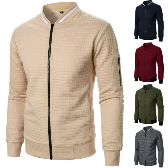 AnuYalue Waffle Jacket Mens Loose Fit Bomber Jackets Lightweight Long Sleeve Coat Casual Fashion Solid Coats with Zipper