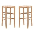 thumbnail image 1 of Linon Backless Set of Two 29" Barstools Handwoven Seat in Natural Stained Wood, 1 of 14