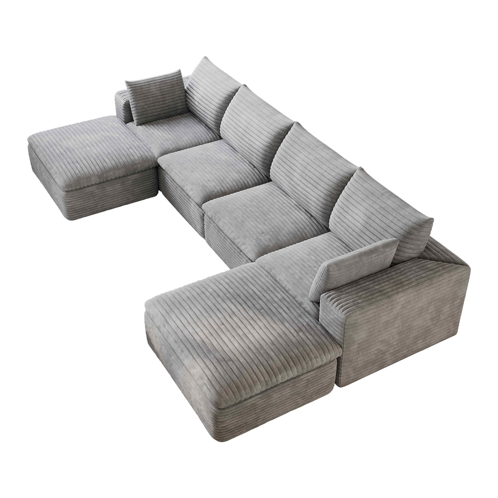 MAYEERTY 134 Inch Cloud Modular Sofa, Corduroy Deep‑Seat Couch with Double‑Layer Removable Cushions, No‑Assembly DIY Combination Sponge Sofa for Living Room Bedroom Conference Room Apartment