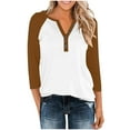 thumbnail image 4 of gakvbuo 3/4 Sleeve Tops Henley Shirts for Women's Tops Dressy Casual Color Block Pullover Tunic Top Blouses Button Up V-Neck Button-Down Shirts Trendy Business Work Blouses Outfit Basic Tees, 4 of 9