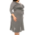 thumbnail image 5 of Women's Plus Size Solid 3/4 Sleeve V-neck Faux Wrap A-line Dress with Waist Tie(Pack of 2), 5 of 7