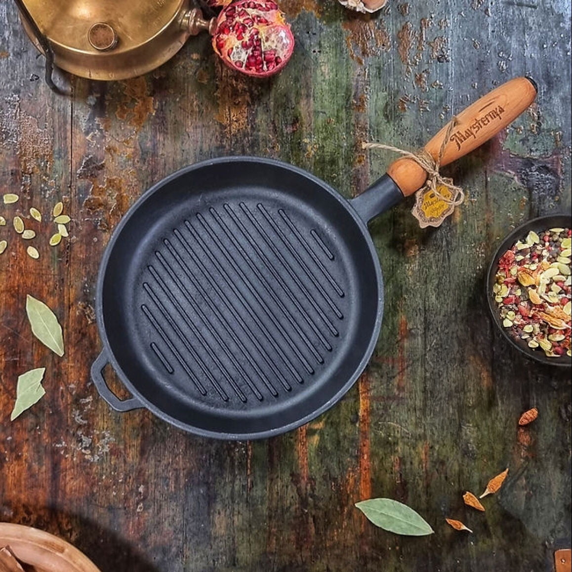 Cast Iron Pan Bruntmor 2-In-1 Enameled Cast Iron Cocotte Double