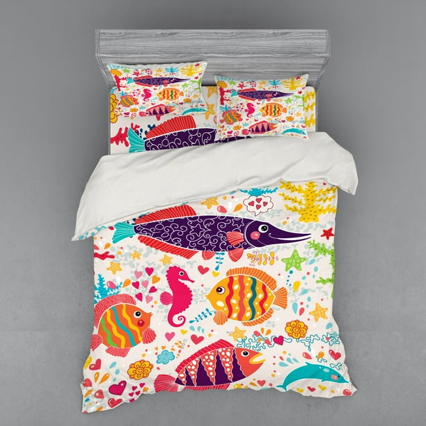 Sea Animals Duvet Cover Set Cartoon Art Fish Seahorse Starfish Dolphin C Underwater Life Kids Bedding With Shams And Fitted Sheet 3 Sizes By Ambesonne Com - Colorful Seahorse Bedding Sea Animals Duvet Cover Set Cartoon Art Fish Seahorse Starfish Dolphin C Underwater Life Kids Bedding With Shams And Fitted Sheet 3 Sizes By Ambesonne Com - Colorful Seahorse Bedding