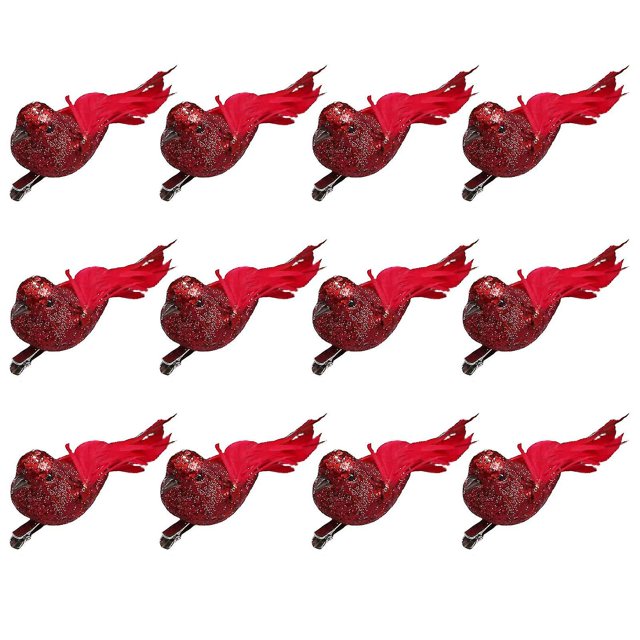 Pájaro artificial, oro rojo, plata, simulación de pájaros emplumados, adorno para árbol de Navidad, mini pájaros del amor, artesanía de bricolaje para el hogar, jardín, boda, Chi