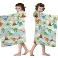 thumbnail image 4 of LightBlue Cartoon Dinosaurs Volcanoes Palms Patter Hooded Bath Towel，50"x30" for Ages 3 To 12 Kids, Quick Dry Lightweight Soft Microfiber Hood Beach Towel Cover Up for Kids, 4 of 7
