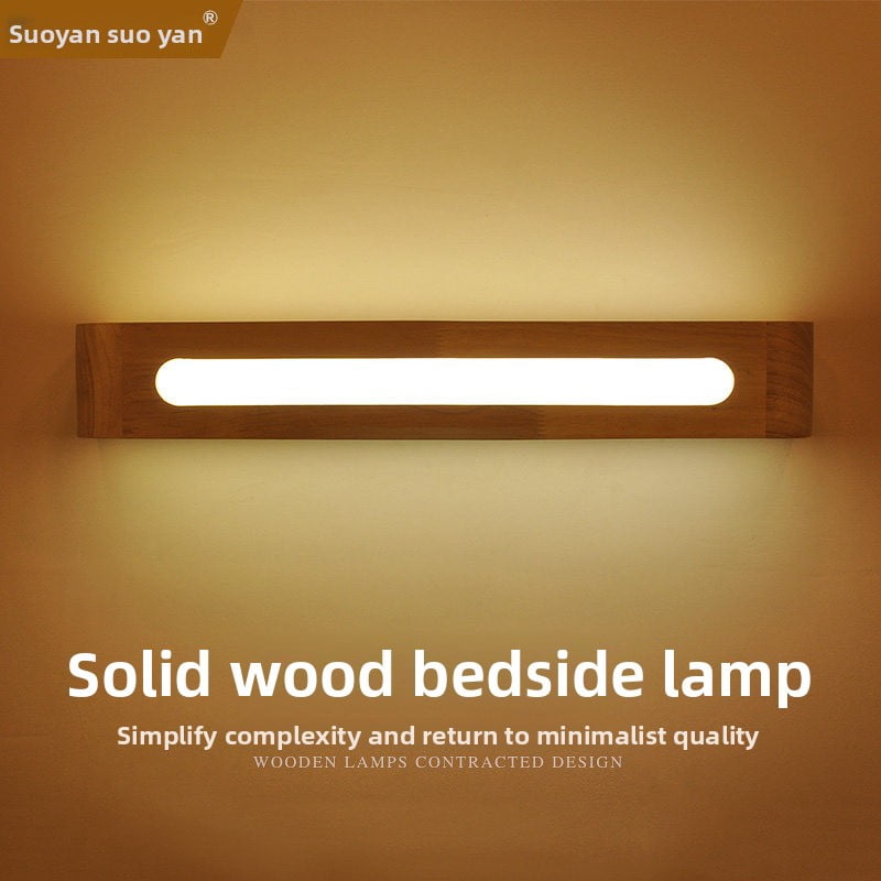 LED Minimalist Solid Wood Wall Sconce, Bedroom Living Room Bedside Lamp, Vanity Mirror Cabinet Light, Nordic Creative Lighting Fixture